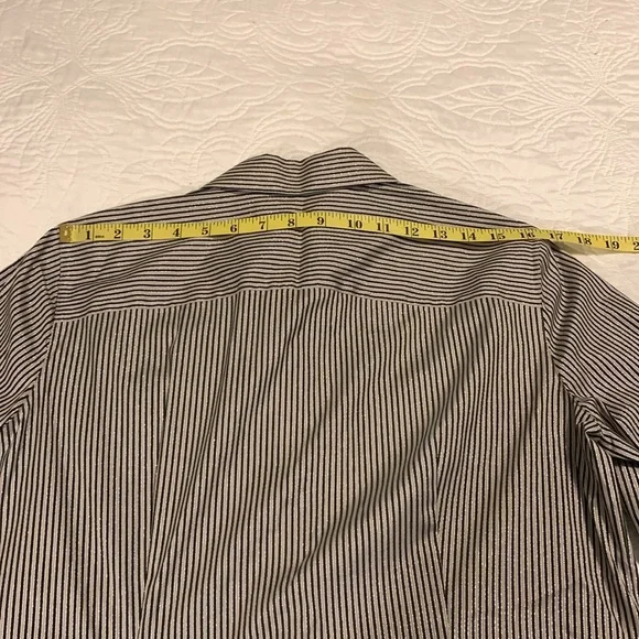 LAFAYETTE 148 NY Stripe Shimmer Button Down Long Sleeve Blouse Black Beige SZ 10 - Picture 16 of 16